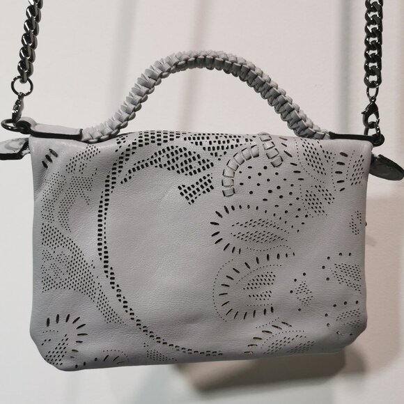 Unique Light blue/Gunmetal Laser Cut Bibi Crossbody EUC #244 - Picture 4 of 15